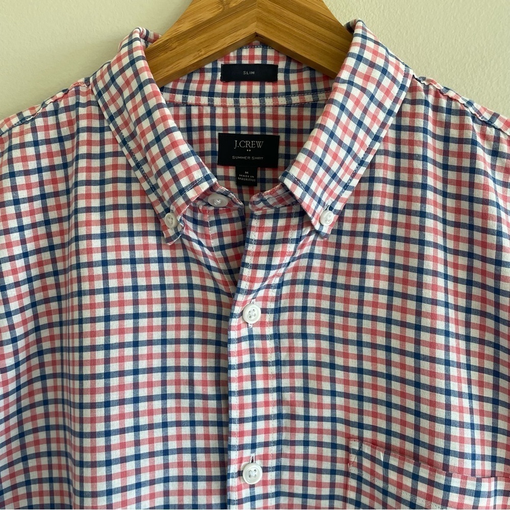 J. Crew Men's Checkered Slim Fit Summer Shirt Pink/Blue Size Medium - Picture 5 of 9
